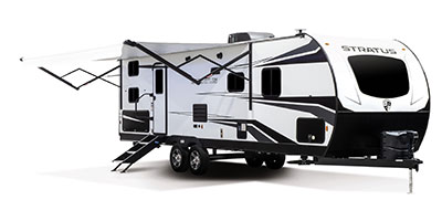 2021 Venture RV Stratus SR281VBH Travel Trailer Exterior Awning shown in Polar White