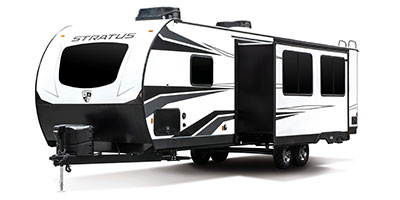 2021 Venture RV Stratus SR291VQB Travel Trailer Exterior Front 3-4 Off Door Side with Slide Out