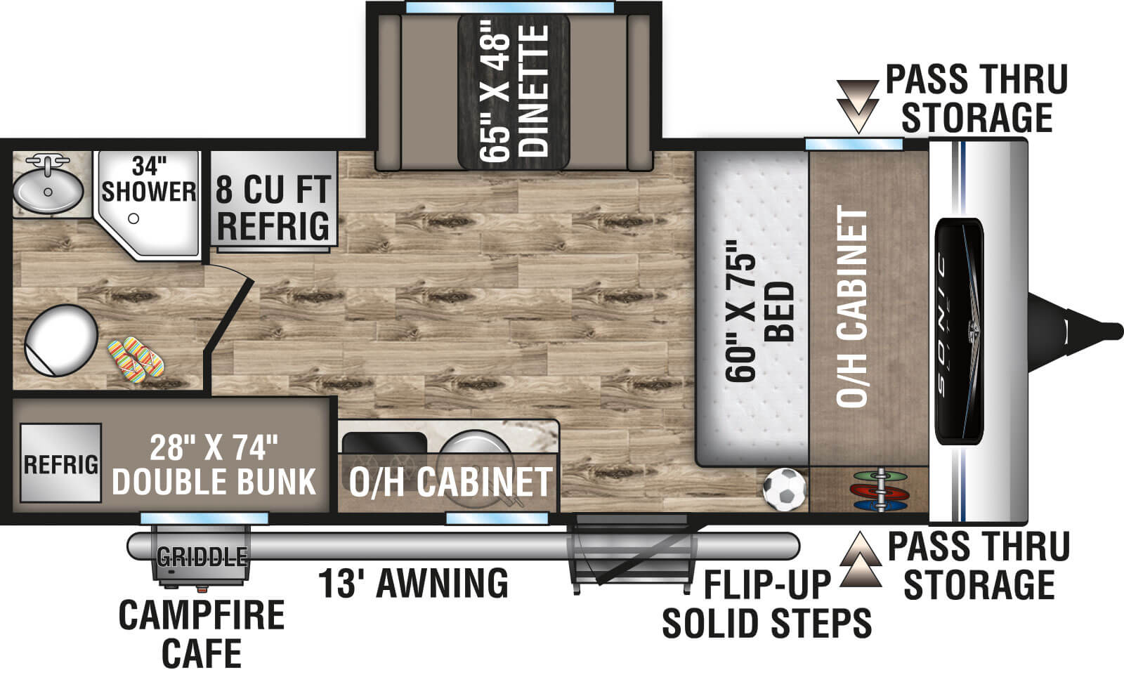 2022 Venture RV Sonic Lite SL169VUD Travel Trailer Floorplan