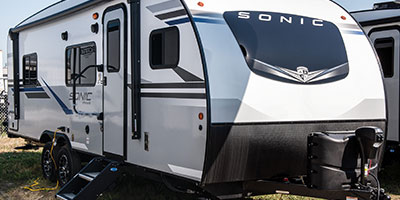 2022 Venture RV Sonic SN241VFK Travel Trailer Exterior Front 3-4 Door Side