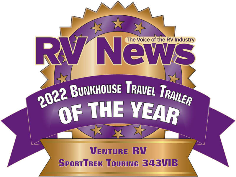 RV News 2022 Bunkhouse Travel Trailer of the Year Award Venture RV SportTrek Touring 343VIB