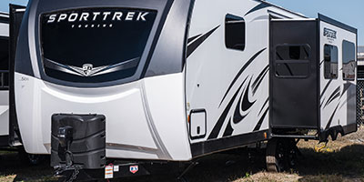 2023 Venture RV SportTrek Touring Edition STT272VRK Travel Trailer Exterior Front 3-4 Off Door Side with Slide Out