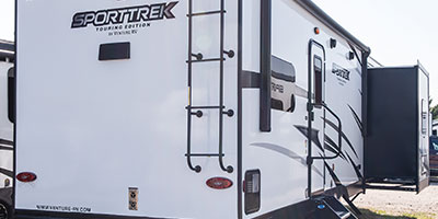2023 Venture RV SportTrek Touring Edition STT272VRK Travel Trailer Exterior Rear 3-4 Door Side with Slide Out