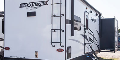 2022 Venture RV SportTrek Touring Edition STT272VRK Travel Trailer Exterior Rear 3-4 Door Side with Slide Out