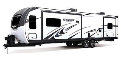2023 Venture RV SportTrek Touring Edition STT333VMI Travel Trailer Exterior Front 3-4 Off Door Side