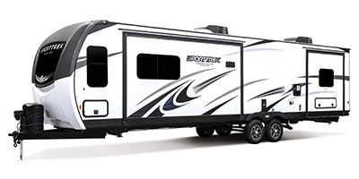 2022 Venture RV SportTrek Touring Edition STT333VMI Travel Trailer Exterior Front 3-4 Off Door Side