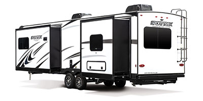 2022 Venture RV SportTrek Touring Edition STT333VMI Travel Trailer Exterior Rear 3-4 Off Door Side with Slide Out