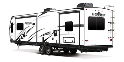 2023 Venture RV SportTrek Touring Edition STT333VMI Travel Trailer Exterior Rear 3-4 Off Door Side