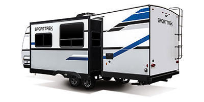 2022 Venture RV SportTrek ST270VBH Travel Trailer Exterior Rear 3-4 Off Door Side with Slide Out