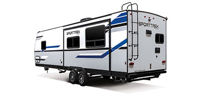 2022 Venture RV SportTrek ST291VRK Travel Trailer Exterior Rear 3-4 Off Door Side