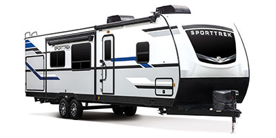 2022 Venture RV SportTrek ST327VIK Travel Trailer Exterior Front 3-4 Door Side