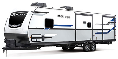 2022 Venture RV SportTrek ST327VIK Travel Trailer Exterior Front 3-4 Off Door Side
