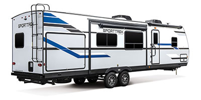 2022 Venture RV SportTrek ST327VIK Travel Trailer Exterior Rear 3-4 Door Side