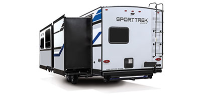 2022 Venture RV SportTrek ST333VIK Travel Trailer Exterior Rear 3-4 Off Door Side with Slide Out