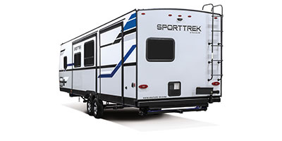 2022 Venture RV SportTrek ST333VIK Travel Trailer Exterior Rear 3-4 Off Door Side