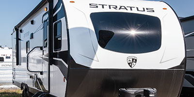 2022 Venture RV Stratus SR281VFD Travel Trailer Exterior Front 3-4 Door Side