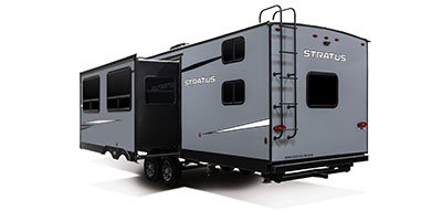2022 Venture RV Stratus SR291VQB Travel Trailer Exterior Rear 3-4 Off Door Side with Slide Out