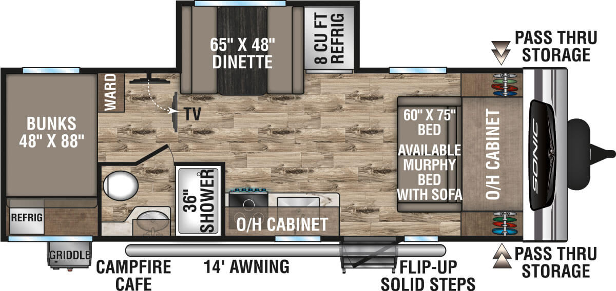 2023 Venture RV Sonic Lite SN211VDB Travel Trailer Floorplan