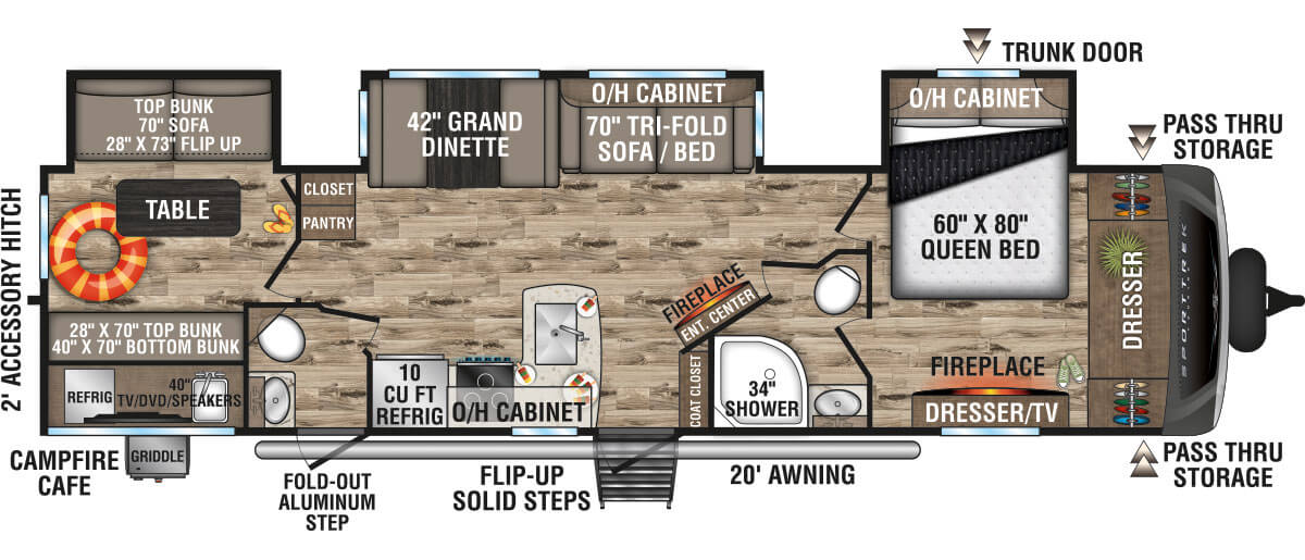 2023 Venture RV SportTrek Touring Edition STT343VBH Travel Trailer Floorplan