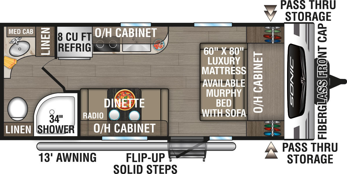 2024 Venture RV Sonic SN190VRB Travel Trailer Floorplan