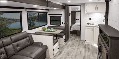 2026 Venture RV Campbound Platinum CBP261CRB Travel Trailer Living Room and Dinette