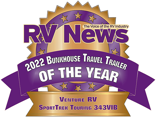 RV News 2022 Bunkhouse Travel Trailer of the Year Award Venture SportTrek Touring 343VIB