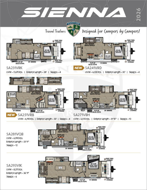 2026 Venture RV Sienna Travel Trailers Flyer
