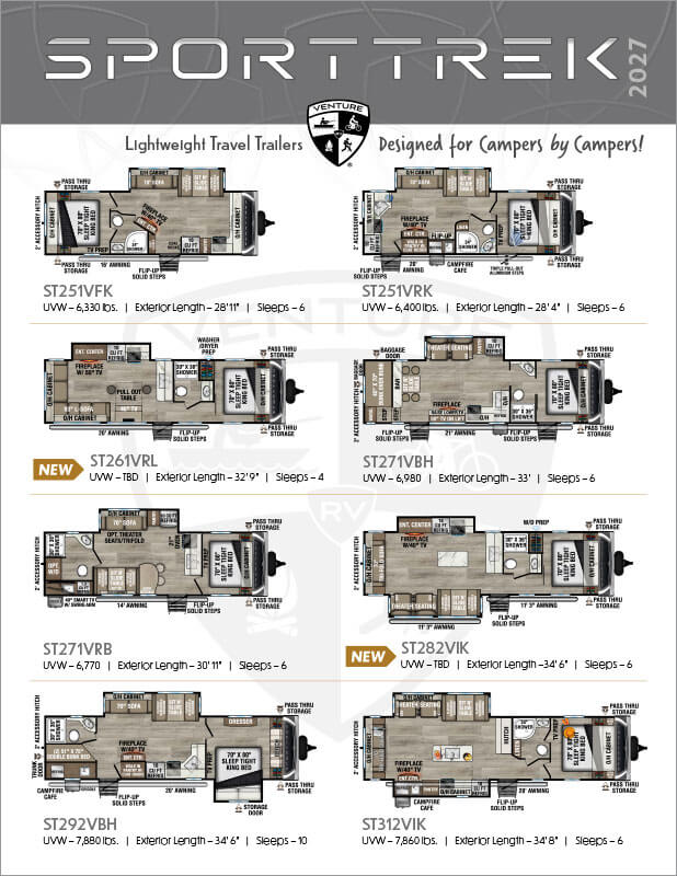 2027 Venture RV SportTrek Lightweight Travel Trailers Floorplan Flyer
