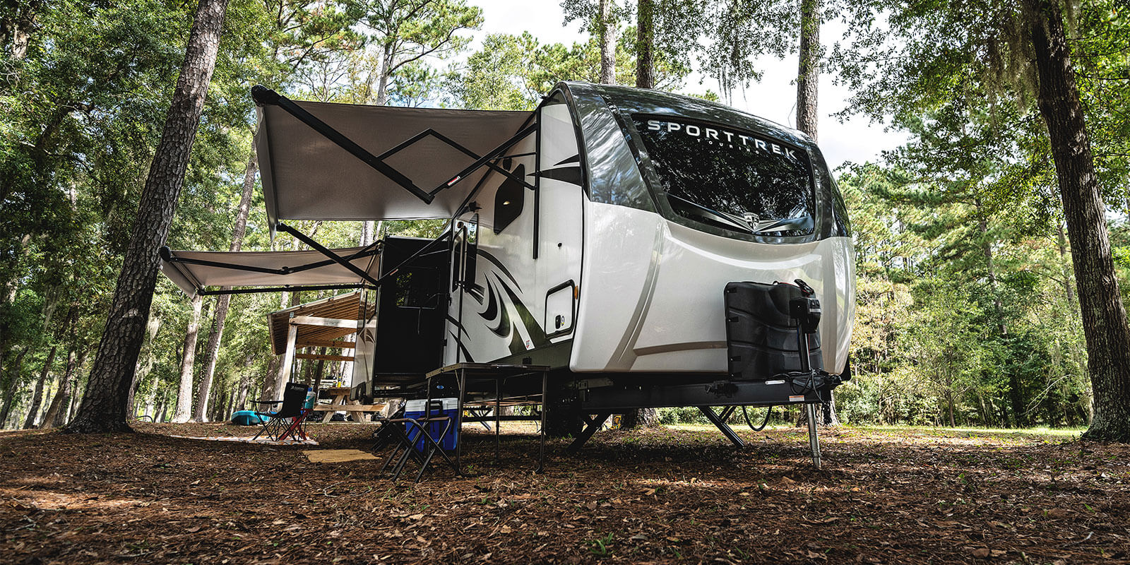 2021 Venture RV SportTrek Touring Edition STT343VIB Travel Trailer at Campsite