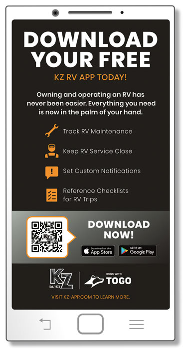 KZ RV App shown on Smartphone screen