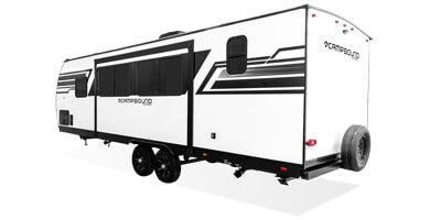 2026 Venture RV Campbound Platinum CBP261CRB Travel Trailer Exterior Rear 3-4 Off Door Side
