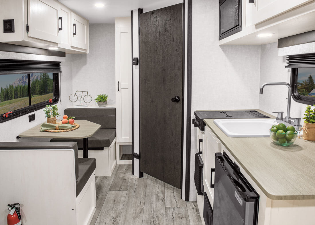 2026 Venture RV Campbound CB130CRD Travel Trailer Dinette and Kitchen