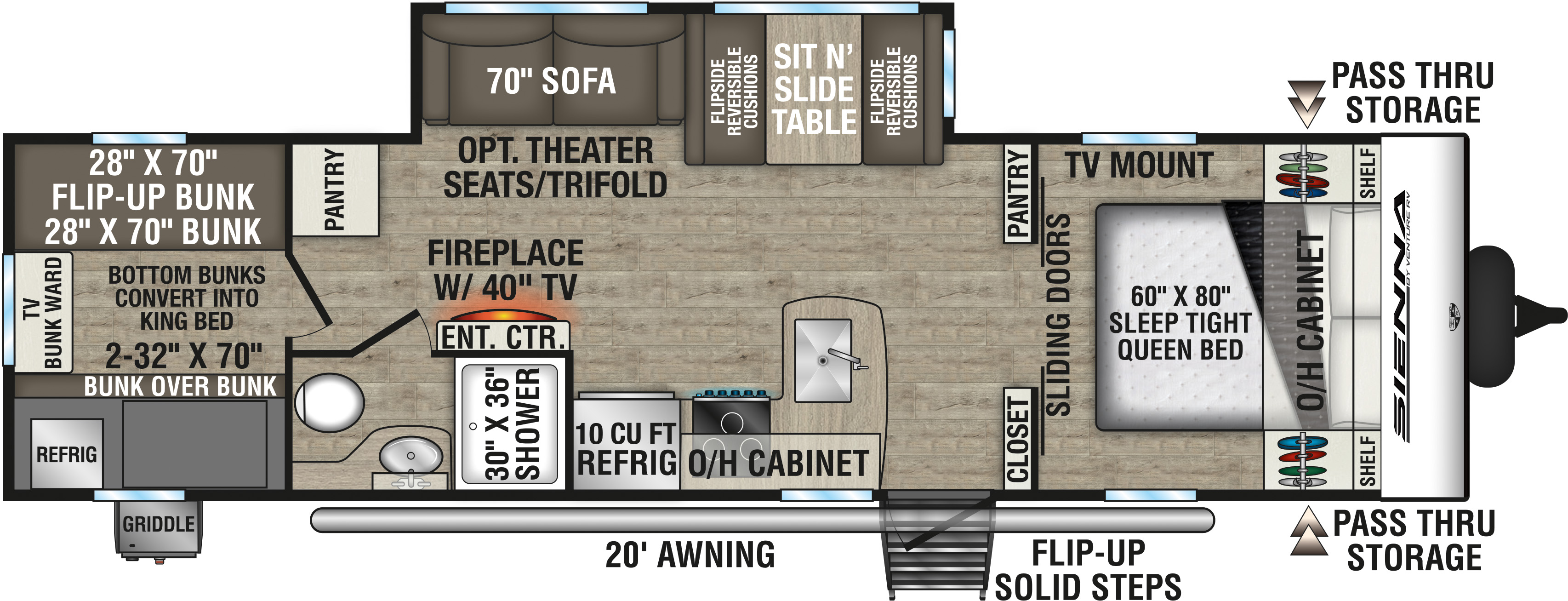 2026 Venture RV Sienna SA281VQB Travel Trailer Floorplan