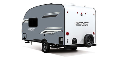 2023 Venture RV Sonic Lite SL150VRB Travel Trailer Exterior Rear 3-4 Off Door Side