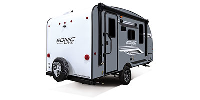 2023 Venture RV Sonic Lite SL150VRK Travel Trailer Exterior Rear 3-4 Door Side