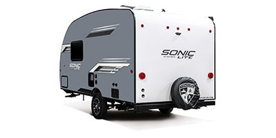 2023 Venture RV Sonic Lite SL150VRK Travel Trailer Exterior Rear 3-4 Off Door Side