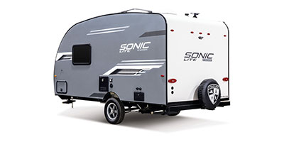 2024 Venture RV Sonic Lite SL150VRK Travel Trailer Exterior Rear 3-4 Off Door Side
