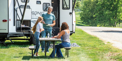 2025 Venture RV Sonic Lite SL169VUD Travel Trailer Lifestyle Exterior Grilling 3