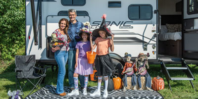 2025 Venture RV Sonic Lite SL169VUD Travel Trailer Lifestyle Exterior Halloween 11