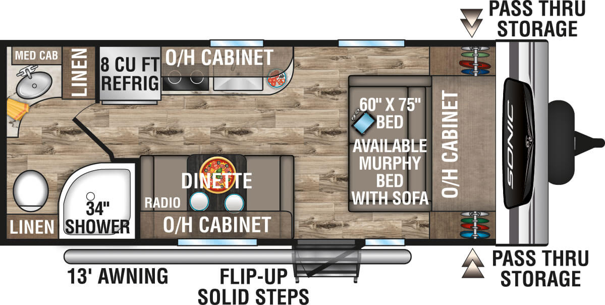 2023 Venture RV Sonic Lite SN190VRB Travel Trailer Floorplan