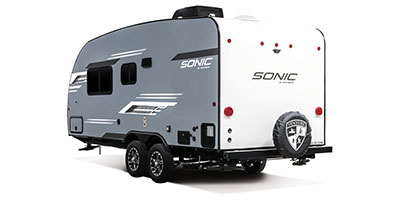 2023 Venture RV Sonic SN190VRB Travel Trailer Exterior Rear 3-4 Off Door Side