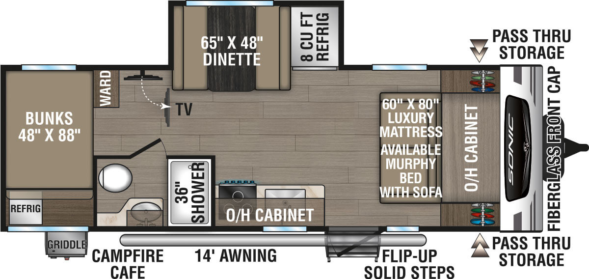 2024 Venture RV Sonic Lite SN211VDB Travel Trailer Floorplan