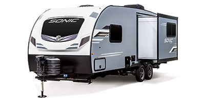 2024 Venture RV Sonic SN231VRL Travel Trailer Exterior Front 3-4 Off Door Side with Slide Out