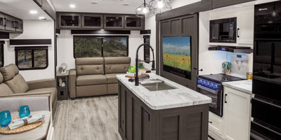 2026 Venture RV SportTrek STF303VIK Fifth Wheel Kitchen and Living Room
