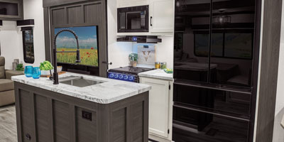 2026 Venture RV SportTrek STF303VIK Fifth Wheel Kitchen TV