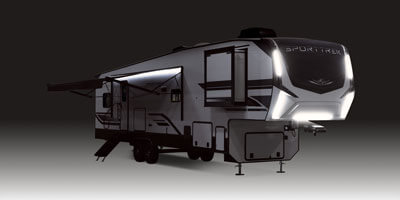 2026 Venture RV SportTrek STF312VTB Fifth Wheel Exterior Awning Lights On