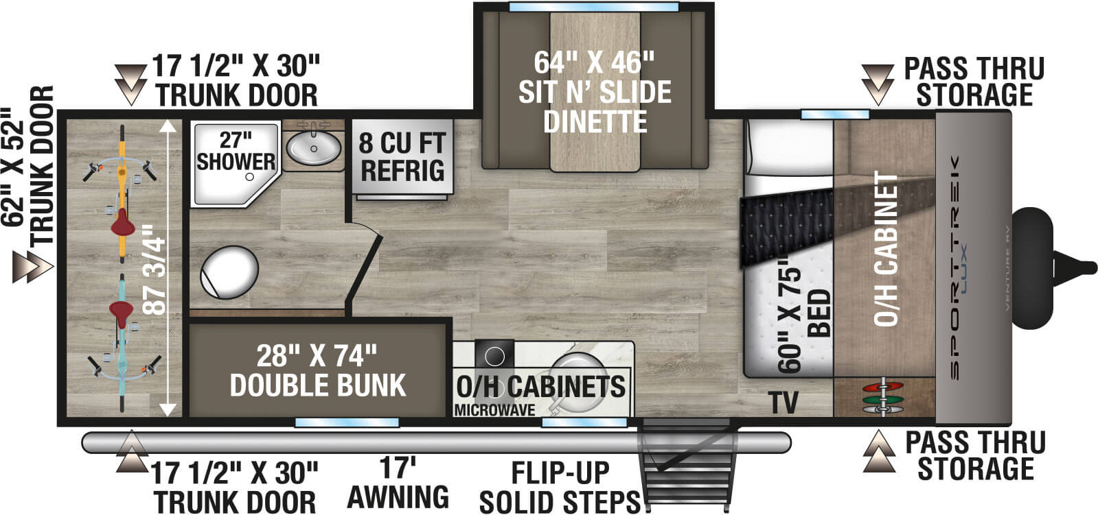 2027 Venture RV SportTrek Lux STS222VUD Travel Trailer Floorplan