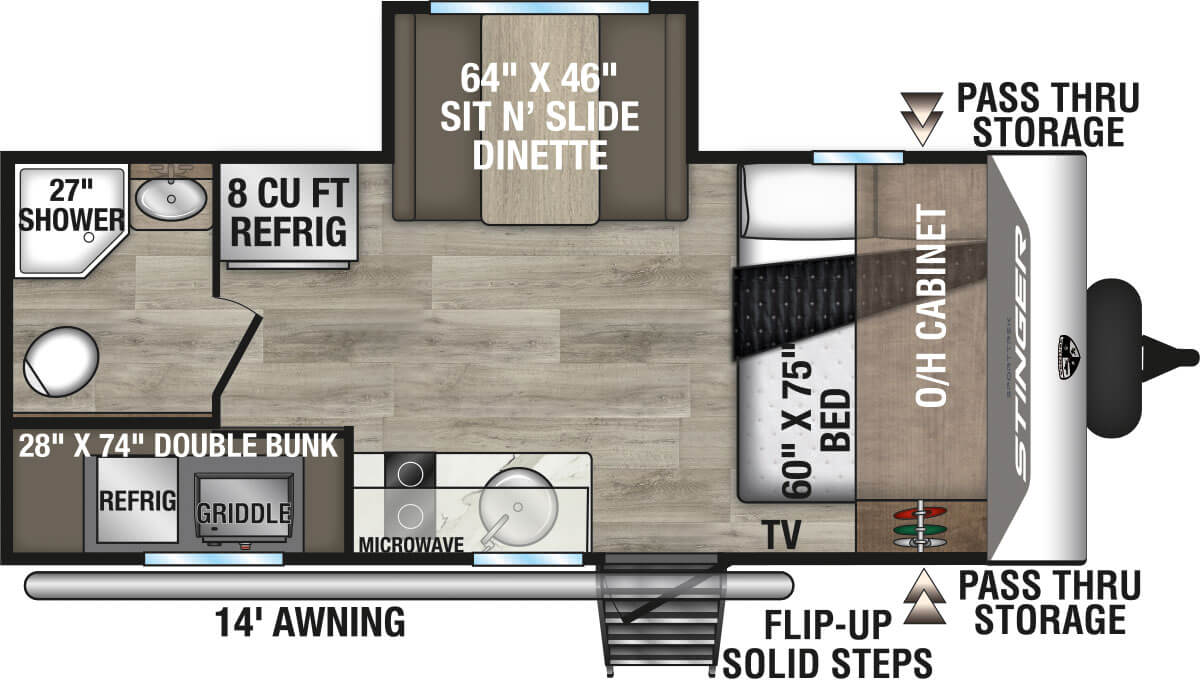 2026 Venture RV SportTrek Stinger Lite STS161VUD Travel Trailer Floorplan