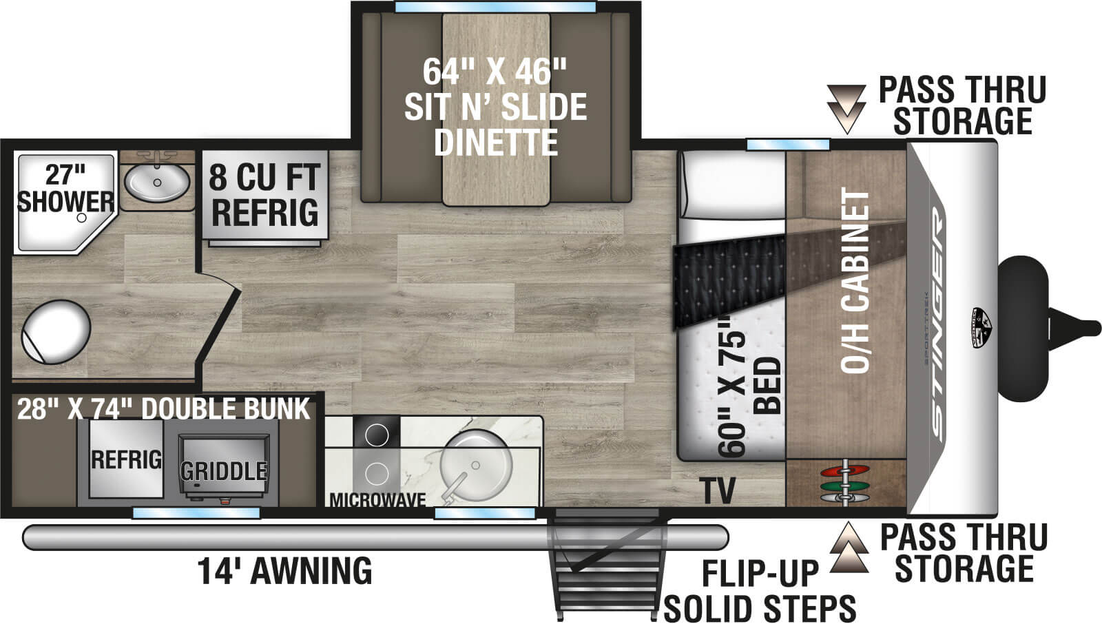 2026 Venture RV SportTrek Stinger Lite STS161VUD Travel Trailer Floorplan