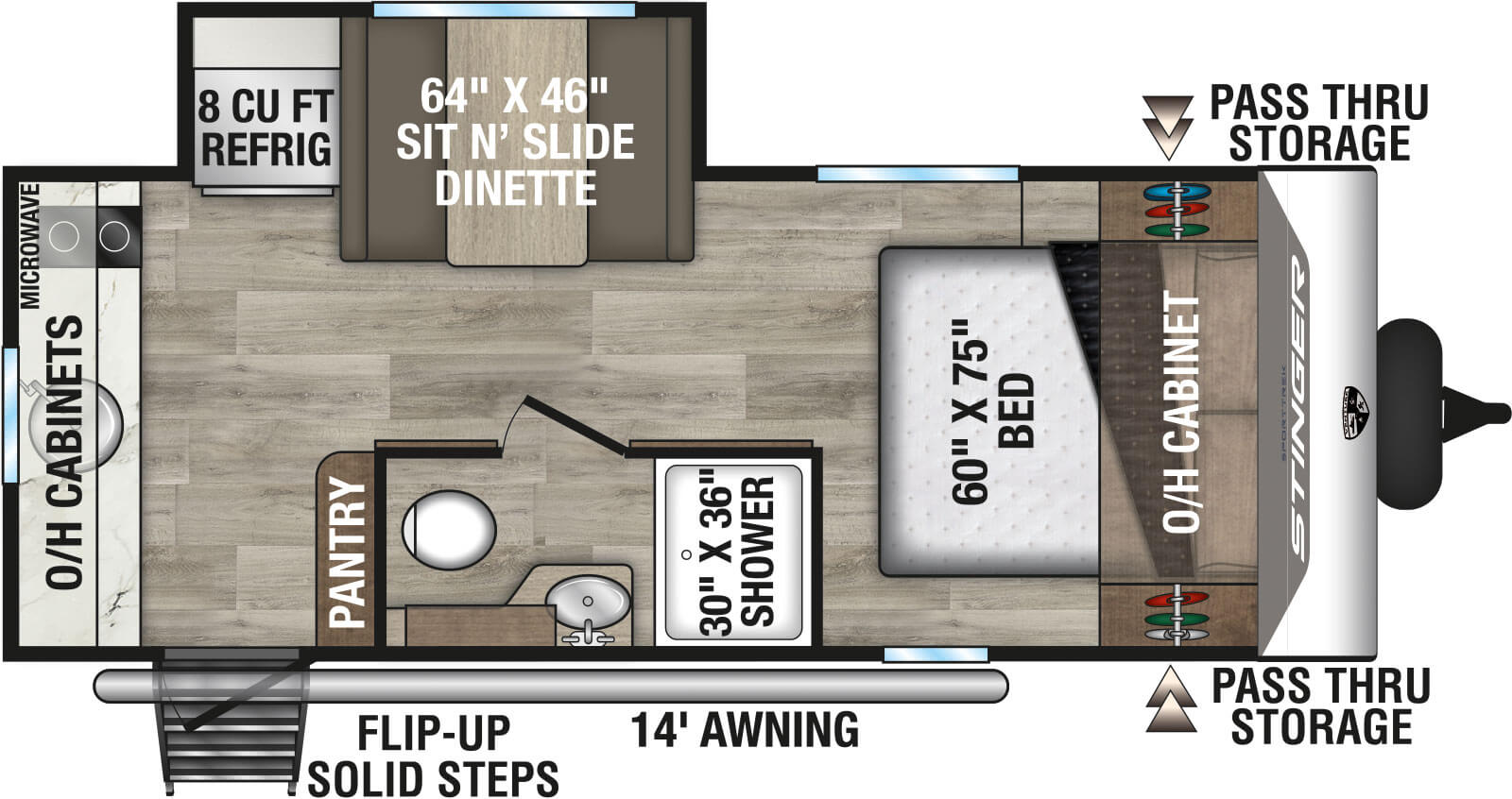 2026 Venture RV SportTrek Stinger Lite STS181VRK Travel Trailer Floorplan